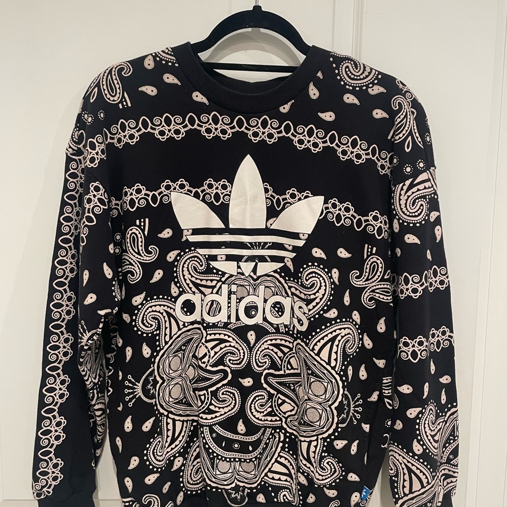 Adidas Black and White Crewneck Sweater with Nordic Patterns